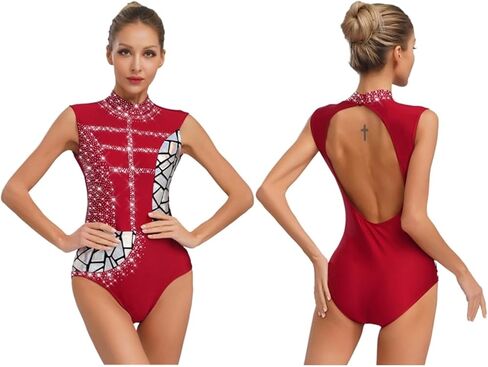 Women Dance Leotard Bodysuit for Rhythmic Gymnastics Figure Skating Acrobatics Competition School Show in Kuwait
