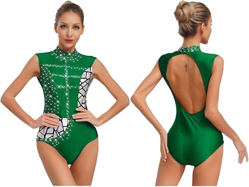 Women Dance Leotard Bodysuit for Rhythmic Gymnastics Figure Skating Acrobatics Competition School Show in Kuwait