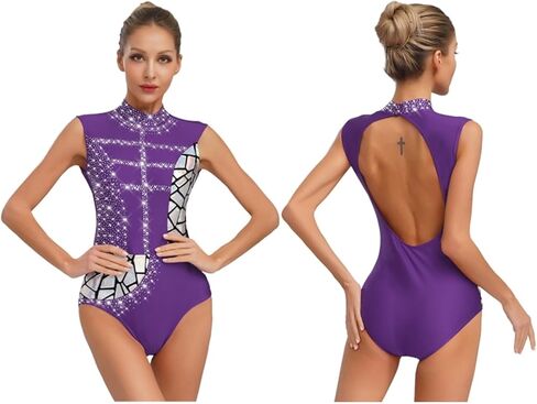 Women Dance Leotard Bodysuit for Rhythmic Gymnastics Figure Skating Acrobatics Competition School Show in Kuwait