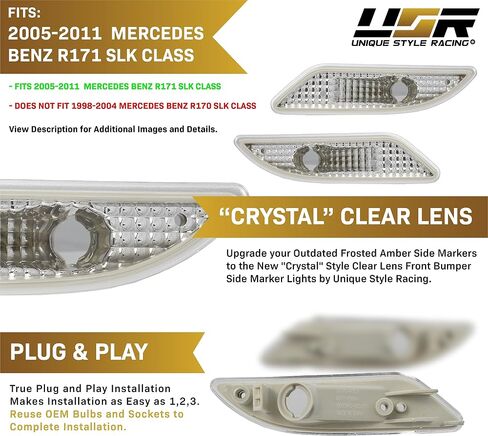 USR DEPO 05-11 R171 SLK All Clear Bumper Side Marker Light Assembly (Left + Right) Set Compatible For 2005-2011 Mercedes R171 SLK in Saudi Arabia