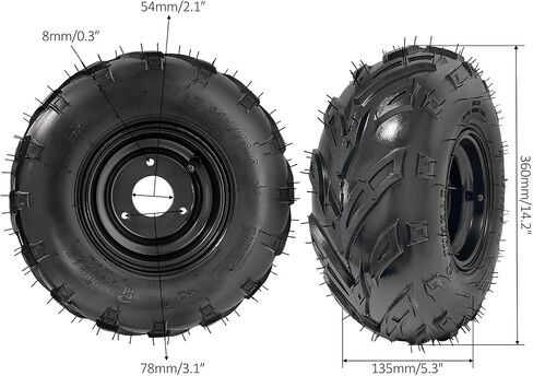 4 Pack 6-Inch 145/70-6 Wheels, 145 70-6 ATV Wheels and Tires 3-Lug 78mm Bolt Pattern for Quad Go Kart Wheel Tubeless Tires Rims Assembly for 70cc 90cc 110cc 125cc Kazuma Roketa MBX10 MBX11 MBX12 RT100 in Saudi Arabia