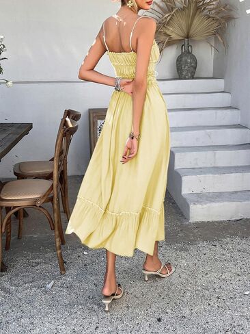 Women Summer Maxi Dress Spaghetti Strap Y2k Cute Ruffle Tiered Wedding Guest Flowy Dress Vacation Cruise Resort Outfit in Saudi Arabia