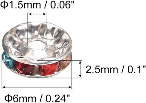 uxcell 200Pcs 8mm Rondelle Spacer Beads, Silver Plated Rhinestone Spacer Beads, Round Spacer Loose Beads for DIY Bracelet Necklace Jewelry Making Supplies, Multicolored in Saudi Arabia