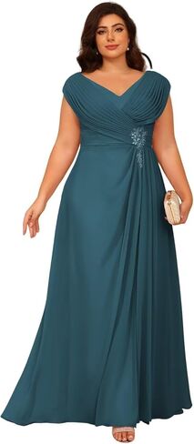 Clothfun v الرقبة الأم لفساتين العروس لدانتيل الزفاف زين شيفون بلا أكمام فستان سهرة رسمي in Saudi Arabia