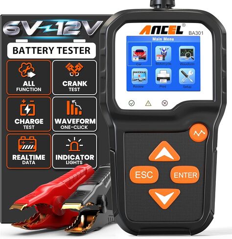 جهاز اختبار بطارية السيارة ANCEL BA301 6V 12V، جهاز اختبار تحميل السيارات 100-2000 CCA، جهاز اختبار المولد، جهاز اختبار البطارية الرقمي التلقائي، أداة اختبار نظام الشحن والدراجة النارية، السيارة، القارب، الشاحنة، SUV ATV in Kuwait