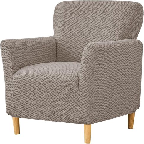 NILUOH Banquet Armchair Slipcover 1-Piece Stretch Chair Covers with Arms Jacquard Soft Accent Chair Cover Anti-Slip Arm Chair Covers Washable Chair Slipcovers for Living Room, Khaki in Kuwait