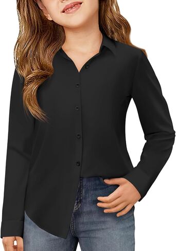 Haloumoning Girls Button Down Shirts Kids Long Sleeve Dress Shirts School Uniform Blouse 5-14 Years in Saudi Arabia