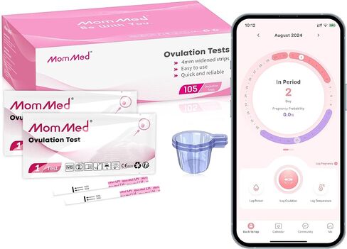MomMed Ovulation Test Strips, 50 LH Ovulation Predictor Kit with 50 Collection Cups, Accurately Track Ovulation Test, High Sensitivity Result for Women Home Testing in Kuwait