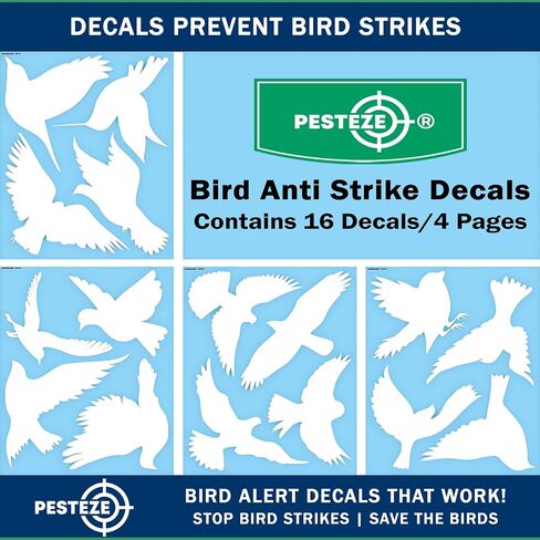 PESTEZE UV Reflective Bird Anti Collision Static Cling Decals for Windows to Prevent Wild Avian Strikes [16 Decals/4 Pages] Bird Alert Window Decal Saves Birds from Window Collisions & Help Them Soar in Saudi Arabia