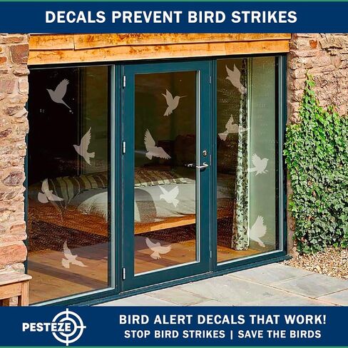 PESTEZE UV Reflective Bird Anti Collision Static Cling Decals for Windows to Prevent Wild Avian Strikes [16 Decals/4 Pages] Bird Alert Window Decal Saves Birds from Window Collisions & Help Them Soar in Saudi Arabia