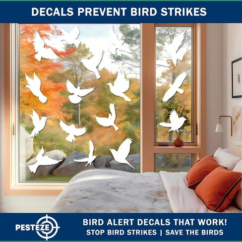 PESTEZE UV Reflective Bird Anti Collision Static Cling Decals for Windows to Prevent Wild Avian Strikes [16 Decals/4 Pages] Bird Alert Window Decal Saves Birds from Window Collisions & Help Them Soar in Saudi Arabia