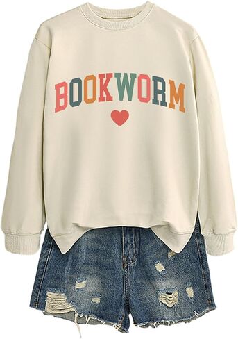 Sweatshirt for Women, Bookworm Sweatshirt for Book Lovers Long Sleeve Fashion Graphic Casual Teacher Tops in Saudi Arabia