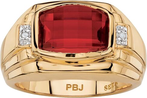 Palm Beach Jewelry Men's 18K Yellow Gold Plated Emerald Cut Created Red Ruby and Diamond Accent Ring in Saudi Arabia