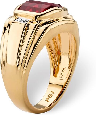 Palm Beach Jewelry Men's 18K Yellow Gold Plated Emerald Cut Created Red Ruby and Diamond Accent Ring in Saudi Arabia