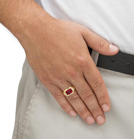 Palm Beach Jewelry Men's 18K Yellow Gold Plated Emerald Cut Created Red Ruby and Diamond Accent Ring in Saudi Arabia
