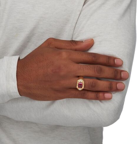 Palm Beach Jewelry Men's 18K Yellow Gold Plated Emerald Cut Created Red Ruby and Diamond Accent Ring in Saudi Arabia