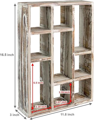 MyGift 9 Compartment Rustic Torched Solid Wood Box ، علبة عرض جدار قابلة للتركيب ، رف قائم بذاته أو عائم للتماثيل القابلة للتحصيل ، العصارة in Saudi Arabia