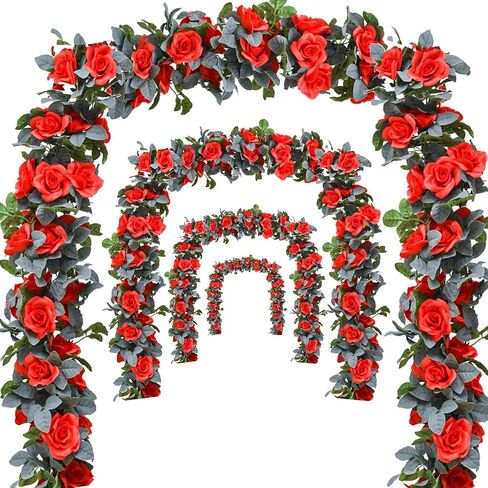 زهرة جارلاند روز كرمة 4pcs 28ft إكليل الأزهار الاصطناعية مع أوراق خضراء معلقة كرمة وردة لحفل الزفاف حديقة جدار المنزل (أبيض) in Kuwait