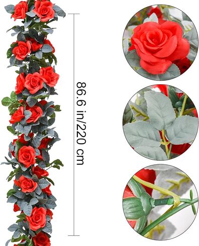 زهرة جارلاند روز كرمة 4pcs 28ft إكليل الأزهار الاصطناعية مع أوراق خضراء معلقة كرمة وردة لحفل الزفاف حديقة جدار المنزل (أبيض) in Kuwait