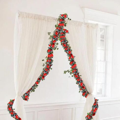 زهرة جارلاند روز كرمة 4pcs 28ft إكليل الأزهار الاصطناعية مع أوراق خضراء معلقة كرمة وردة لحفل الزفاف حديقة جدار المنزل (أبيض) in Kuwait