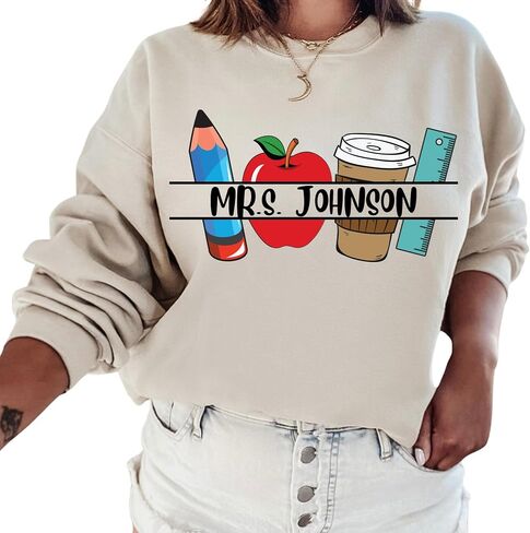 CUSTOM Unisex Teacher Last Name Sweatshirt and Hoodie, Cute Personalized Gift for Teacher Appreciation UNISEX in Kuwait