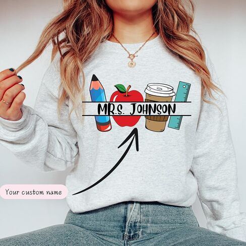 CUSTOM Unisex Teacher Last Name Sweatshirt and Hoodie, Cute Personalized Gift for Teacher Appreciation UNISEX in Kuwait