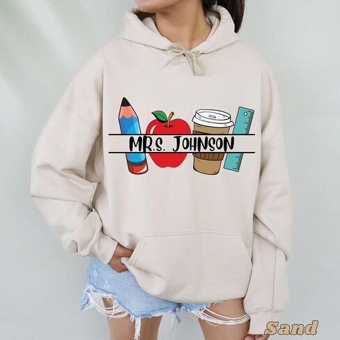 CUSTOM Unisex Teacher Last Name Sweatshirt and Hoodie, Cute Personalized Gift for Teacher Appreciation UNISEX in Kuwait
