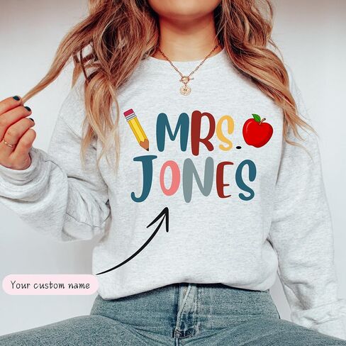 CUSTOM Unisex Teacher Last Name Sweatshirt and Hoodie, Cute Personalized Gift for Teacher Appreciation UNISEX in Kuwait
