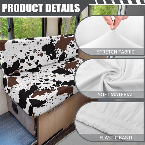 RV Coach Cover Cover Coushion Cover Cover Stretch Sofa Furniture for RV Camper - Cow Hide Print Printable Camper Expensions for Inside RV Sofa Protector in Kuwait