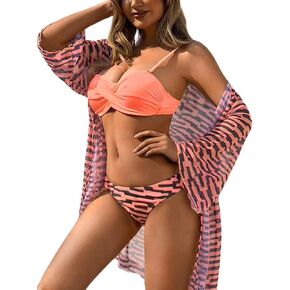 Push Up Bikini Set with Maze Mesh Cover Up, Wrap Molded-Cup Bra Low-Rise Buttom, Sexy Cheeky Swimsuits Women in Kuwait