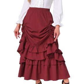 Allegra K Vintage Gothic Victorian Skirt for Women's Steampunk Ruffle Layered Drawstring Renaissance Cupcake Skirts in Kuwait