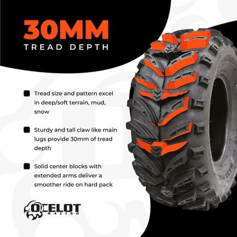 إطار Ocelot Maxx Plus 26x9x12 ATV/UTV-إطارات على الطرق الوعرة من 6 طواف للطين والرمال والثلوج والمسارات ، فقي عدواني مع العروات المغطاة ، التصميم ذاتي التنظيف ، أداء متين متين ، مستوحى من AMS in Saudi Arabia