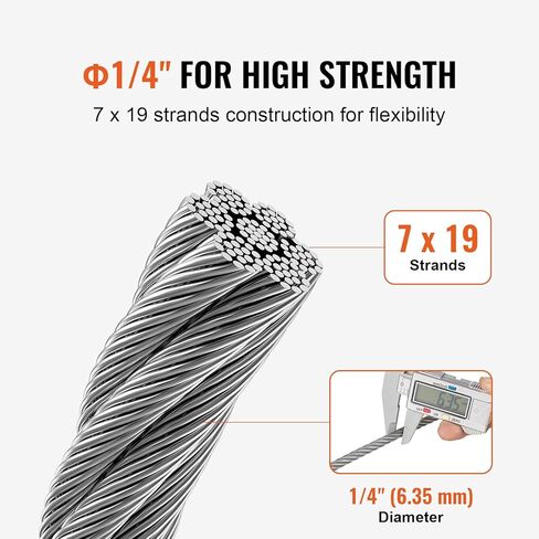VEVOR 5/32 Stainless Steel Cable, 500FT T316 Wire Rope 1x19 Marine Grade Steel Cable for Deck Railing Brackets Handrail Stair DIY Balustrade in Saudi Arabia