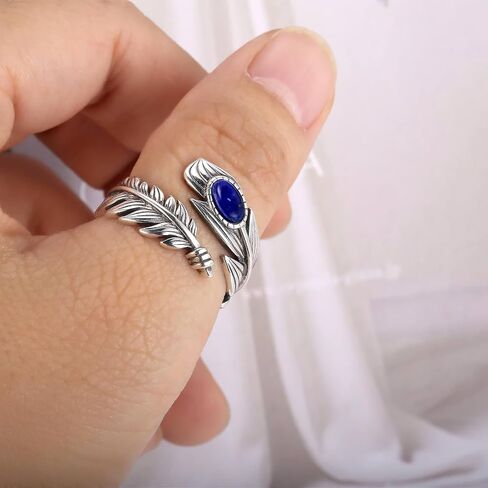 Sterling Silver Turquoise Feather Ring: Vintage Wide Western Boho Thumb Rings Jewelry Gifts for Women in Kuwait