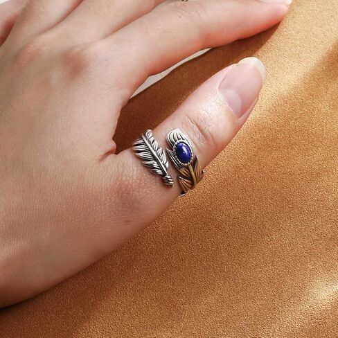 Sterling Silver Turquoise Feather Ring: Vintage Wide Western Boho Thumb Rings Jewelry Gifts for Women in Kuwait