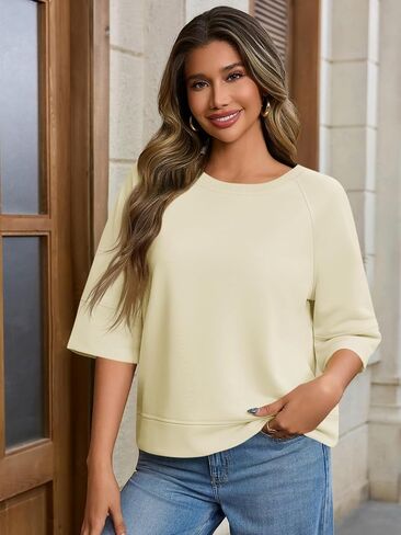 Fisoew Womens sweatshirts 3/4 Sleve Crewneck Lourd in Saudi Arabia