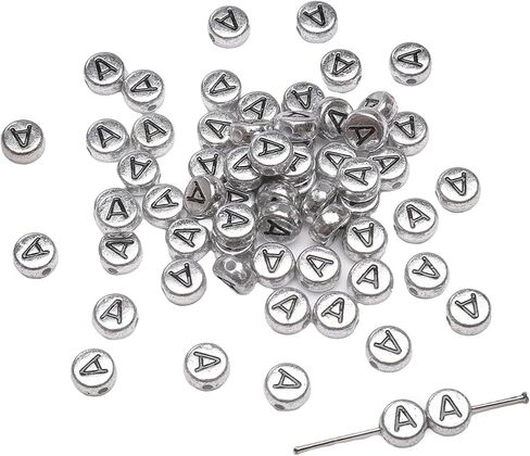 200Pcs Round Ancient Silver Letter F Beads,4x7mm Flat Letter-F Beads for Bracelets,Alphabet Beads for Jewelry Making DIY Necklaces Crafts Supply(Silver-F) in Saudi Arabia