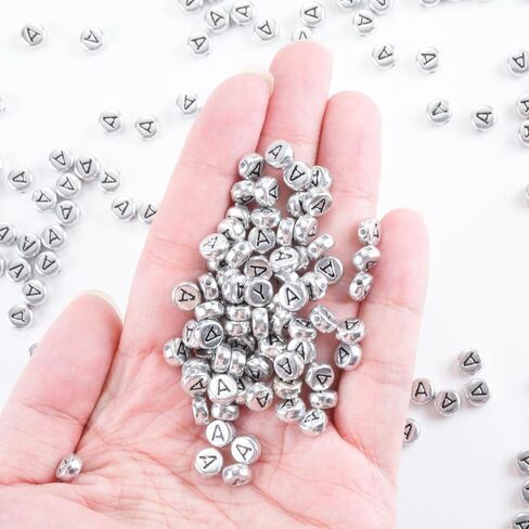 200Pcs Round Ancient Silver Letter F Beads,4x7mm Flat Letter-F Beads for Bracelets,Alphabet Beads for Jewelry Making DIY Necklaces Crafts Supply(Silver-F) in Saudi Arabia