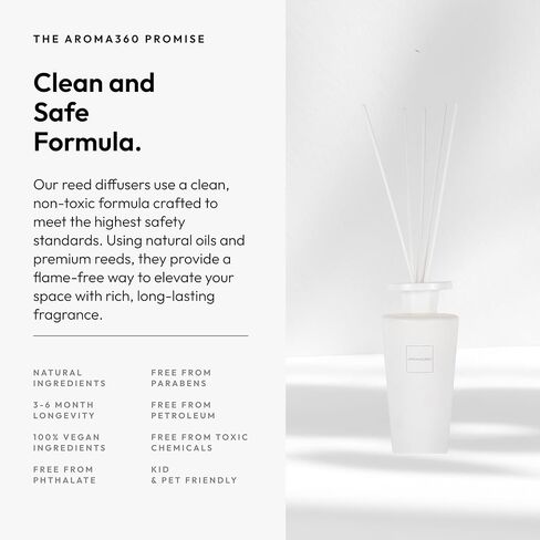 Aroma360 | Escapade Reed Diffuser Set | Hotel Inspired Luxury Essential Oil Reed Diffuser | Ozone, Jasmine and Black Pepper 3.4 fl oz, 100 mL - Black in Saudi Arabia