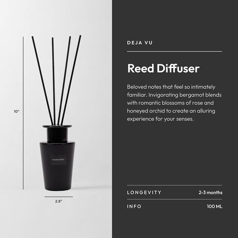 Aroma360 | Escapade Reed Diffuser Set | Hotel Inspired Luxury Essential Oil Reed Diffuser | Ozone, Jasmine and Black Pepper 3.4 fl oz, 100 mL - Black in Saudi Arabia