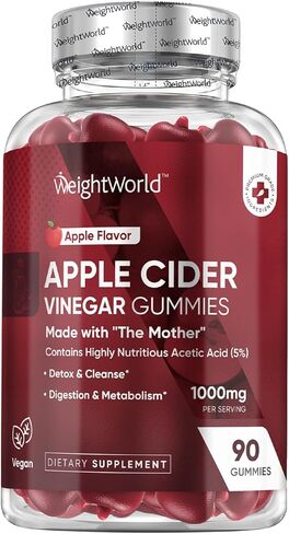 Wouldworld Apple Cider Cider Gummies with the Mother 1000mg - 90 Gummies - إضافة فيتامين B6 و B12 و B9 (حمض الفوليك) و C للتخلص من السموم والتنظيف والهضم والتمثيل الغذائي - نكهة التفاح الطبيعية اللذيذة in Kuwait
