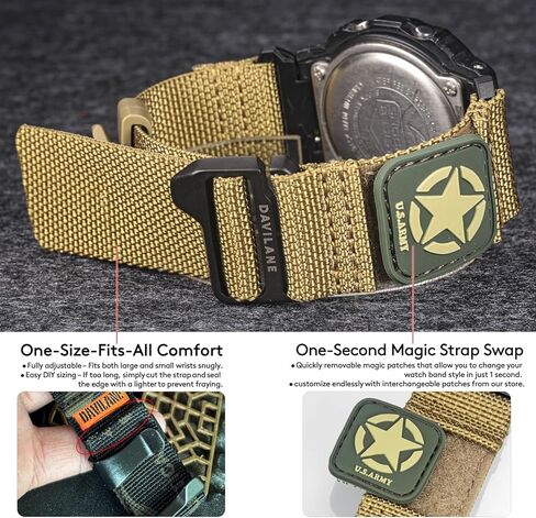 ​16mm Nylon Military Watch Band for G-Shock GD/DW/GW/GA Series (GD-350, DW-5600, GW-6900, GA-100/200/2100) - Quick Release Watch Band with Swappable Patches & G-Hook Closure in Kuwait