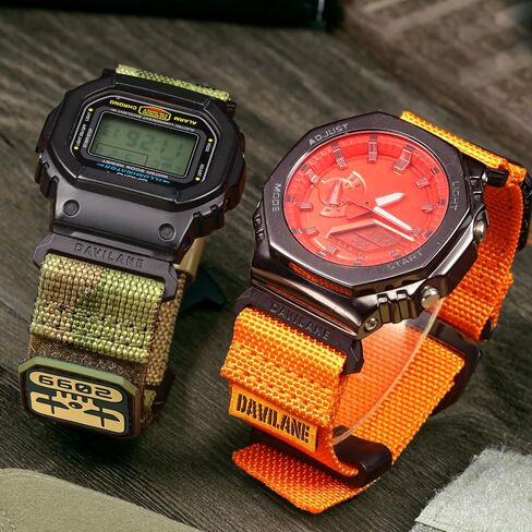 ​16mm Nylon Military Watch Band for G-Shock GD/DW/GW/GA Series (GD-350, DW-5600, GW-6900, GA-100/200/2100) - Quick Release Watch Band with Swappable Patches & G-Hook Closure in Kuwait