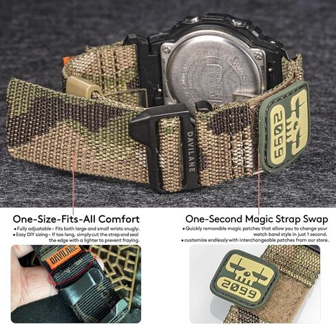 ​16mm Nylon Military Watch Band for G-Shock GD/DW/GW/GA Series (GD-350, DW-5600, GW-6900, GA-100/200/2100) - Quick Release Watch Band with Swappable Patches & G-Hook Closure in Kuwait