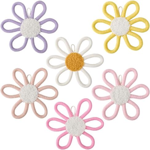 CRASPIRE 6Pcs 3 Colors Flower Daisy Wall Decor Boho Floral Nursery Decor Wall Hanging Art Cotton Woven Macrame Flowers Sign Bohemian Plaque Decorations for Home Kids Home Bedroom Baby Toddler Gifts in Saudi Arabia