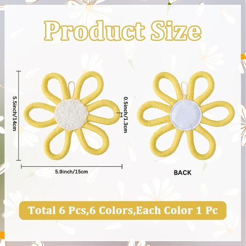 CRASPIRE 6Pcs 3 Colors Flower Daisy Wall Decor Boho Floral Nursery Decor Wall Hanging Art Cotton Woven Macrame Flowers Sign Bohemian Plaque Decorations for Home Kids Home Bedroom Baby Toddler Gifts in Saudi Arabia