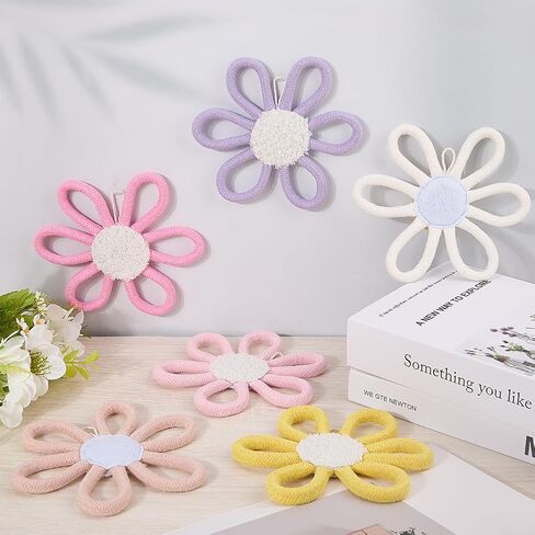 CRASPIRE 6Pcs 3 Colors Flower Daisy Wall Decor Boho Floral Nursery Decor Wall Hanging Art Cotton Woven Macrame Flowers Sign Bohemian Plaque Decorations for Home Kids Home Bedroom Baby Toddler Gifts in Saudi Arabia