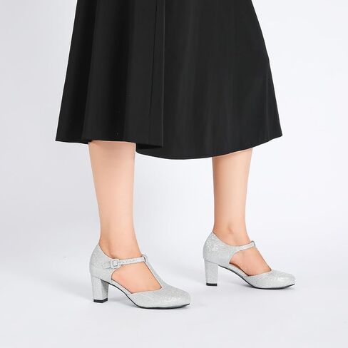 Women's T-Strap Mary Jane Shoes Closed Toe Block Chunky Heels Vintage Casual Dressy Pumps for Work Wedding Party in Kuwait