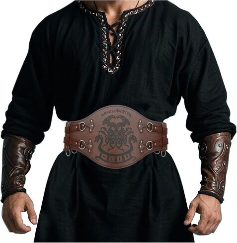 Medieval Viking Wide Belts, Faux Leather Armor Belts, LARP Halloween and Renaissance Costume Accessories Embossed in Saudi Arabia
