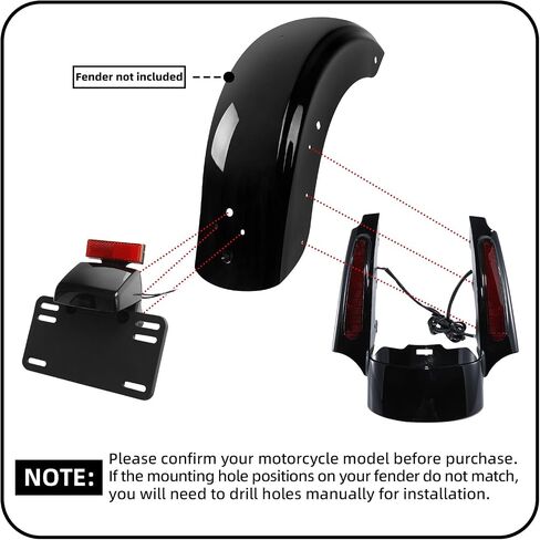 XFMT Fender Fender Extension Kit With Brake/Running/Turn LED LID لـ Harley Touring Road King Electra Street Glide 2009-2013 (Smoke Lens) in Saudi Arabia